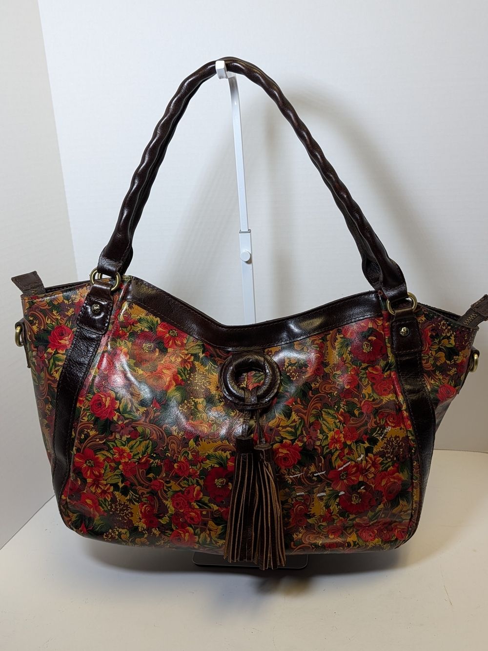 Patricia Nash Floral Tassel Shoulder Bag - Red & Brown